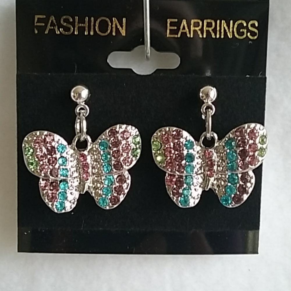 Womens silver & pastel butterfly post earrings